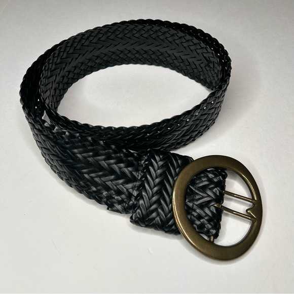 Macy's Black Braided Wide Faux Leather Statement Belt with Gold-Tone Buckle Boho - Picture 1 of 11